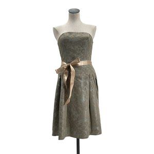 Jessica McClintock Y2K 90s Gold Floral Mini-Dress Drop Waist